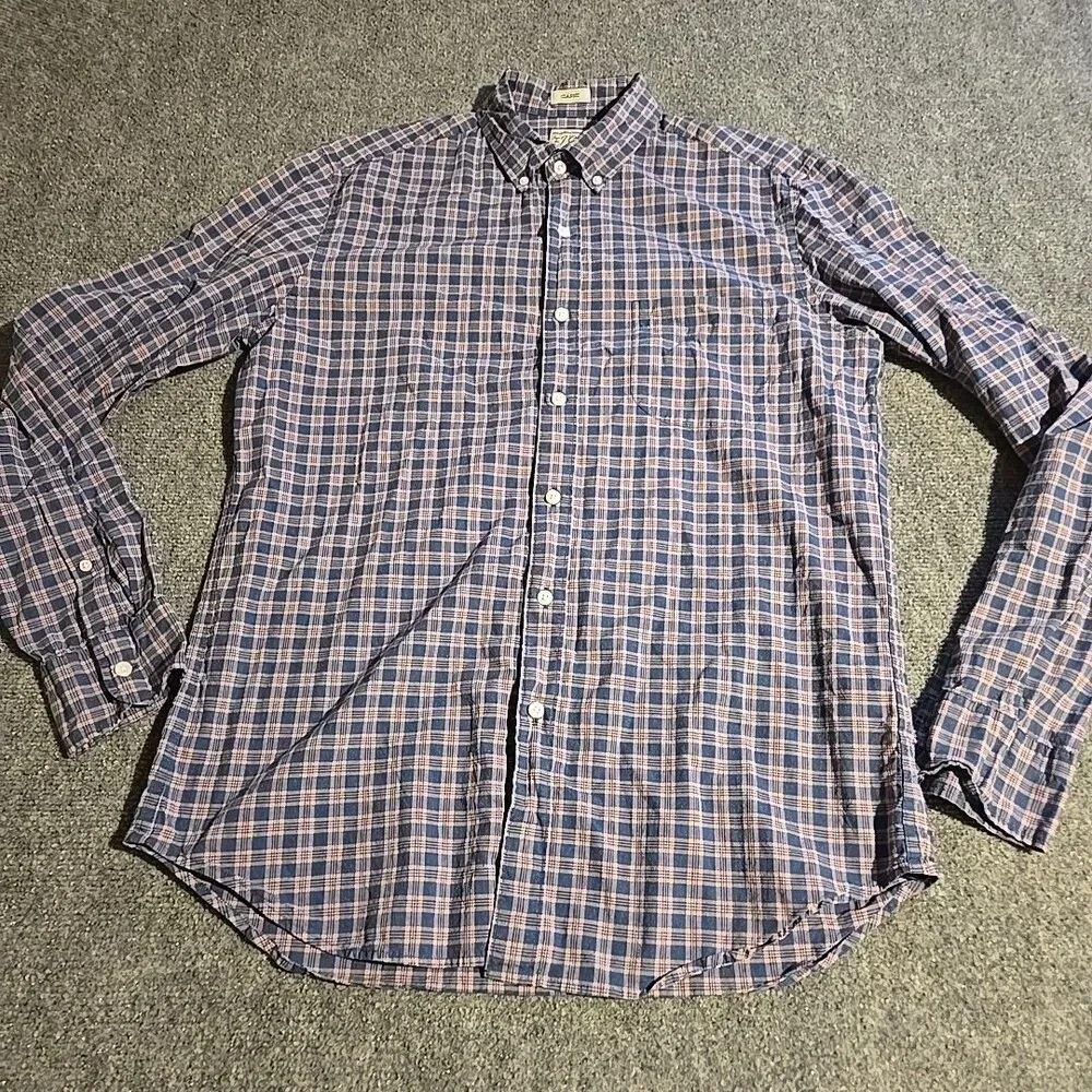 J Crew Shirt Mens Medium Blue/Pink Plaid Classic Fit Long Sleeve Button Down